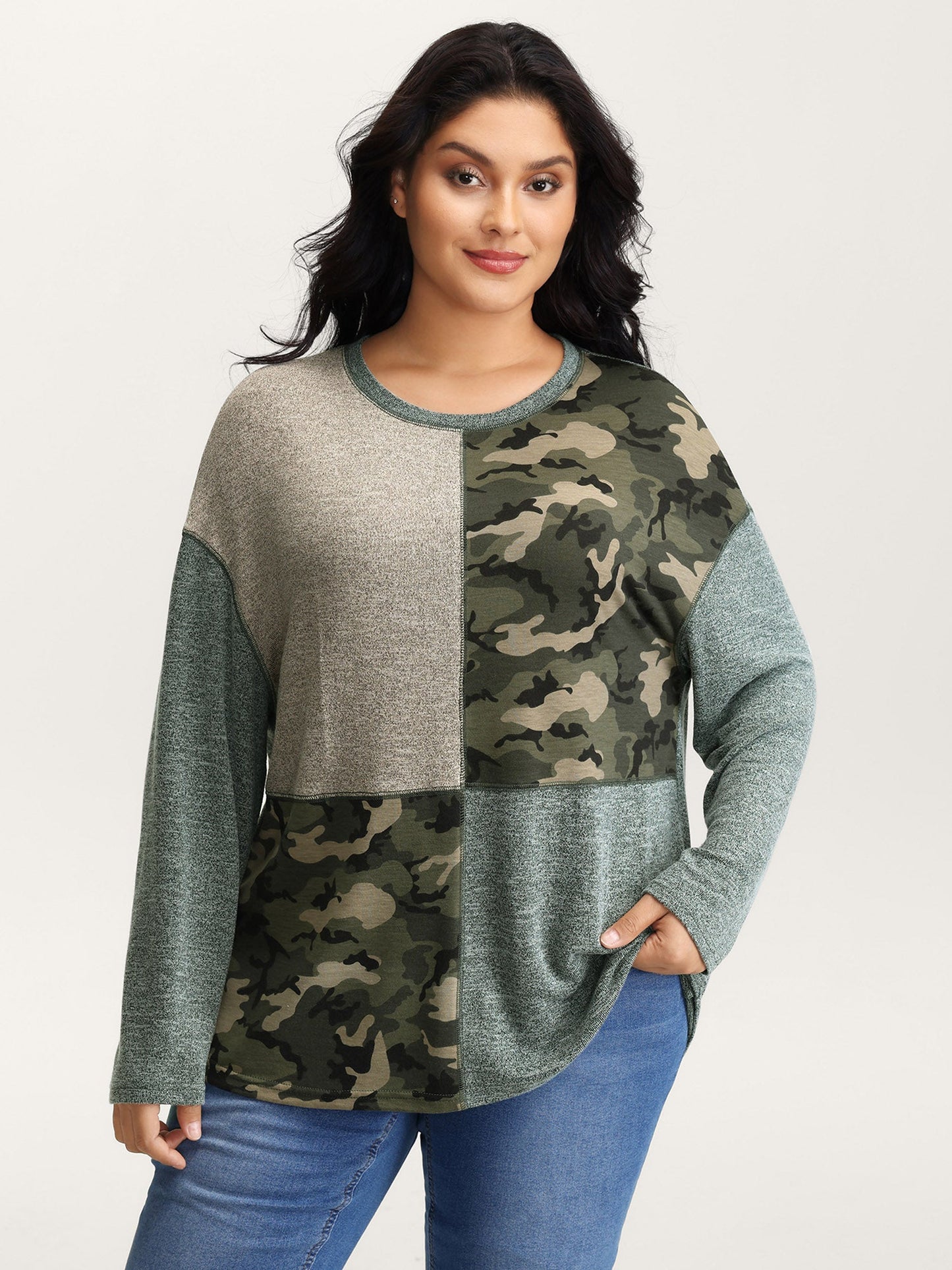 Camouflage Block Print Contrast T-Shirt