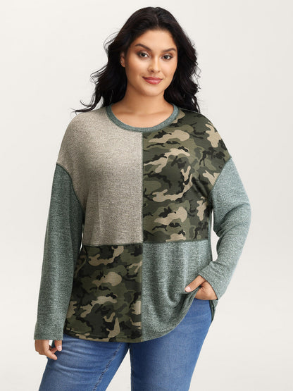 Camouflage Block Print Contrast T-Shirt