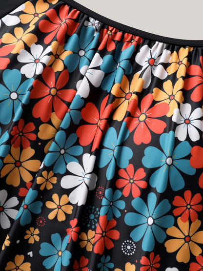 Floral Print Cut-Out Swim Top