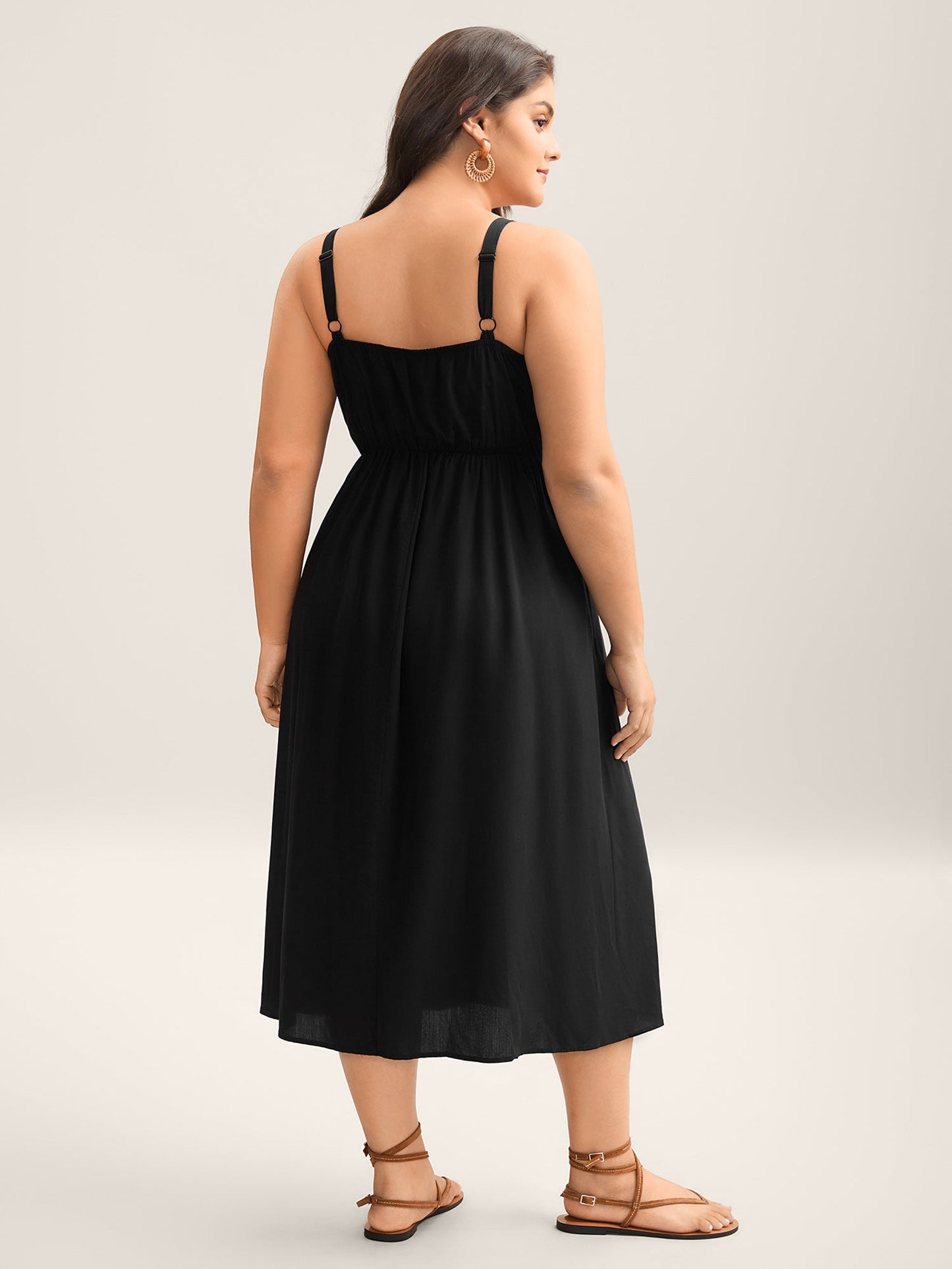Floral Embroidered Pockets Spliced Midi Dress