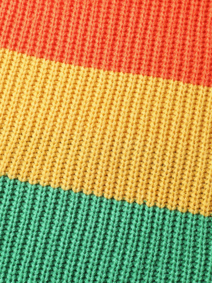 Vibrant Color Stripes Round Neck Pullover