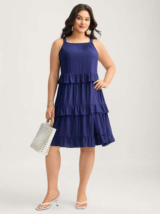 Ruffled Tiered A-Line Tie Midi Dress