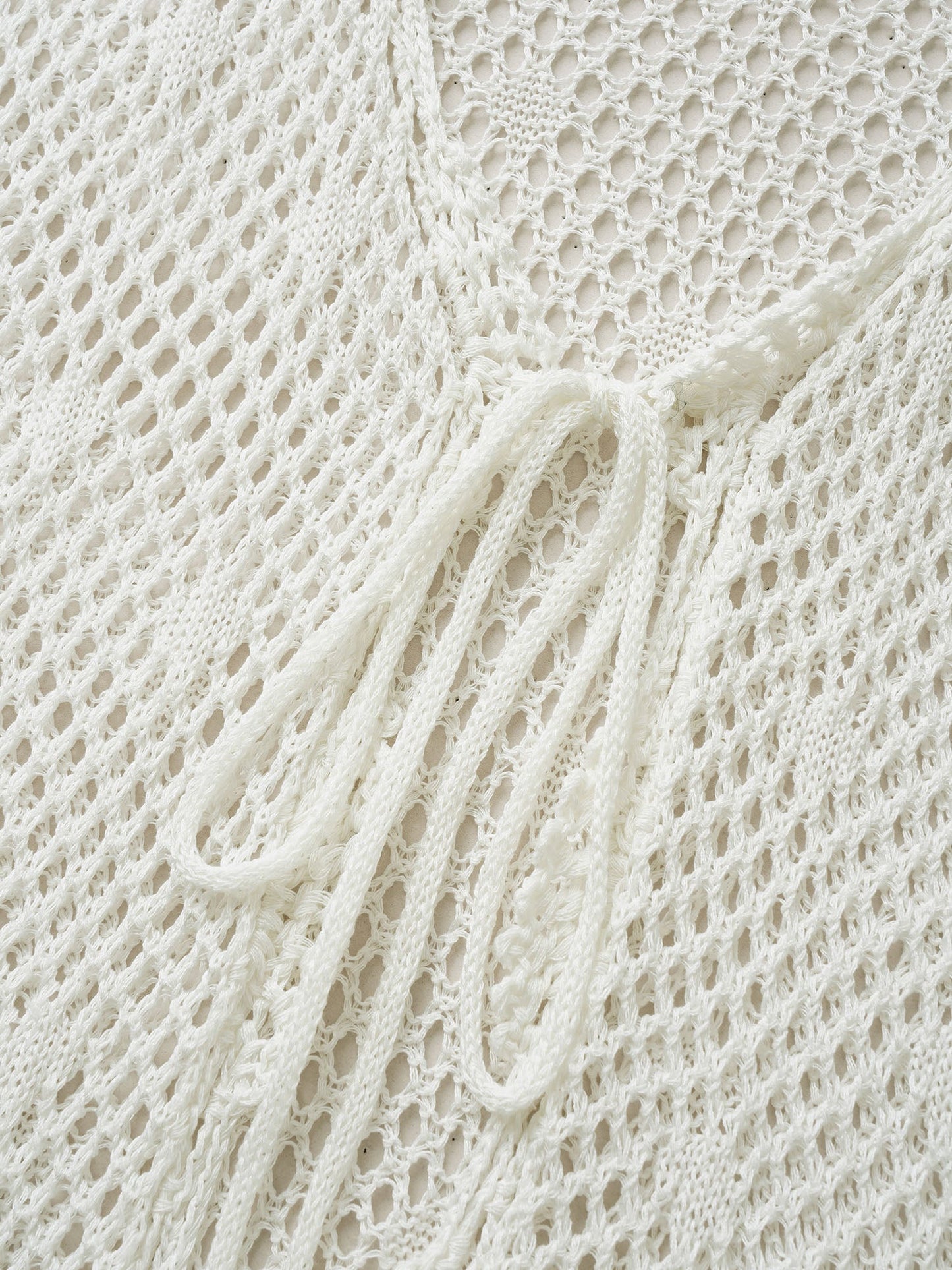 Pointelle Knit Ties Lace Panel Bell Sleeve Cardigan