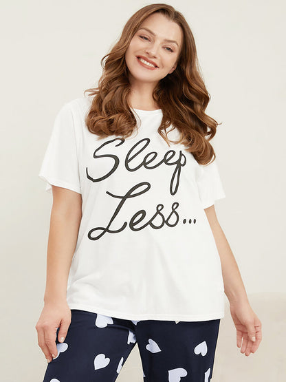 Round Neck Letters Print Solid Loungewear