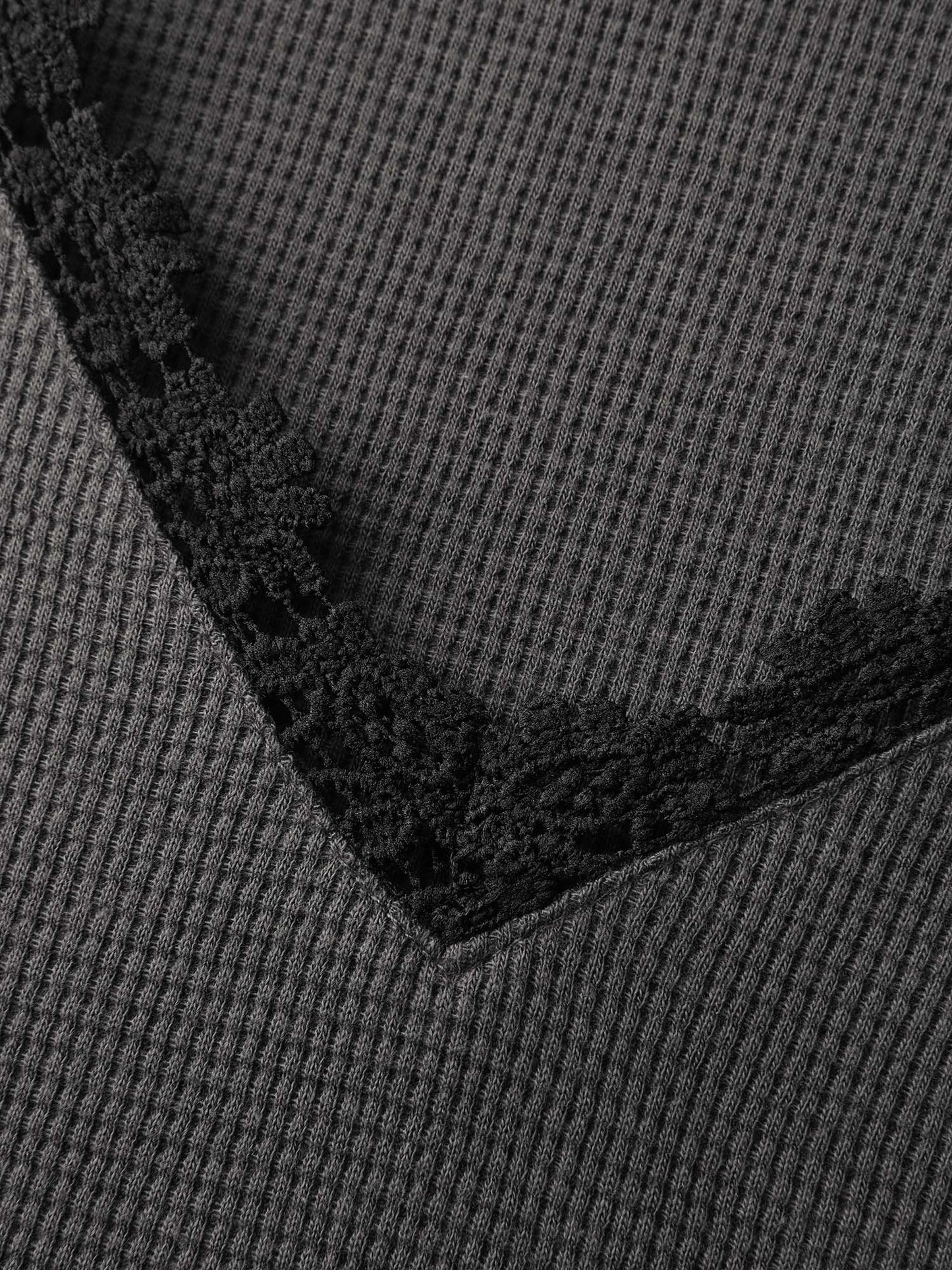 Lace Trim Textured V-Neck T-Shirt
