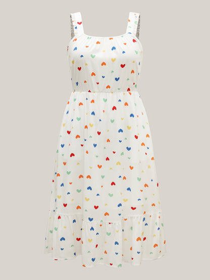 Colorful Hearts Print Pockets Midi Dress