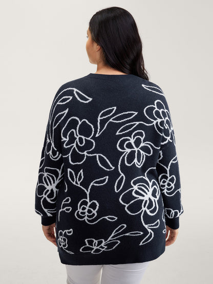 Round Neck Floral Split Hem Pullover