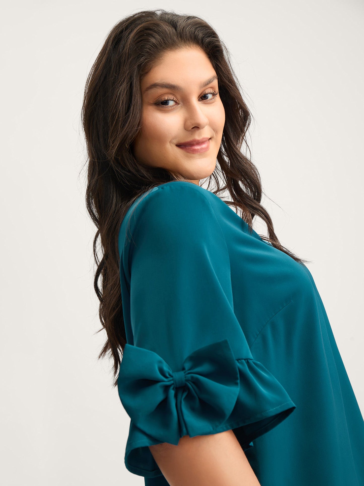 Ruffled 3D Bow Detail Solid Blouse