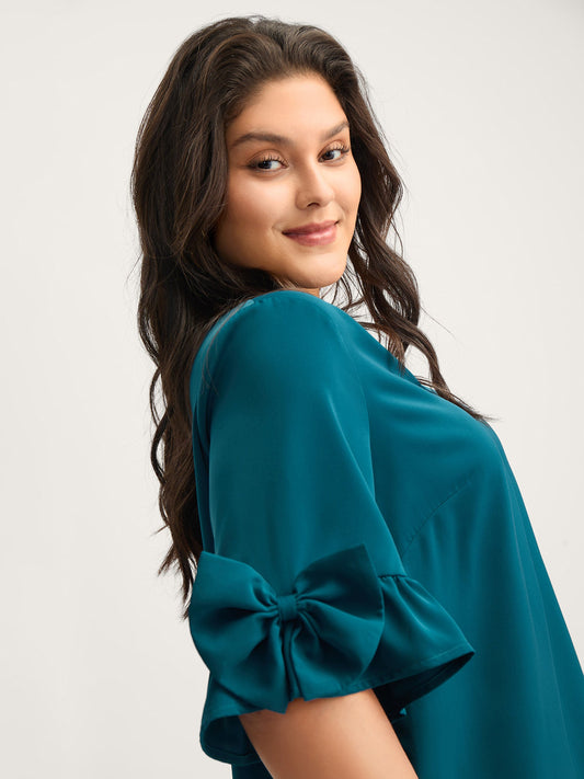 Ruffled 3D Bow Detail Solid Blouse