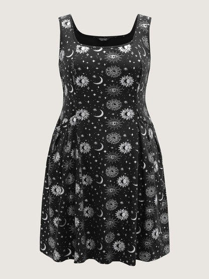 Star Moon Stretchy Square Neck Mini Dress