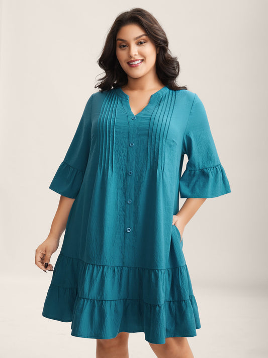 Toothpick Pleat Relaxed Fit Tiered Midi Dress