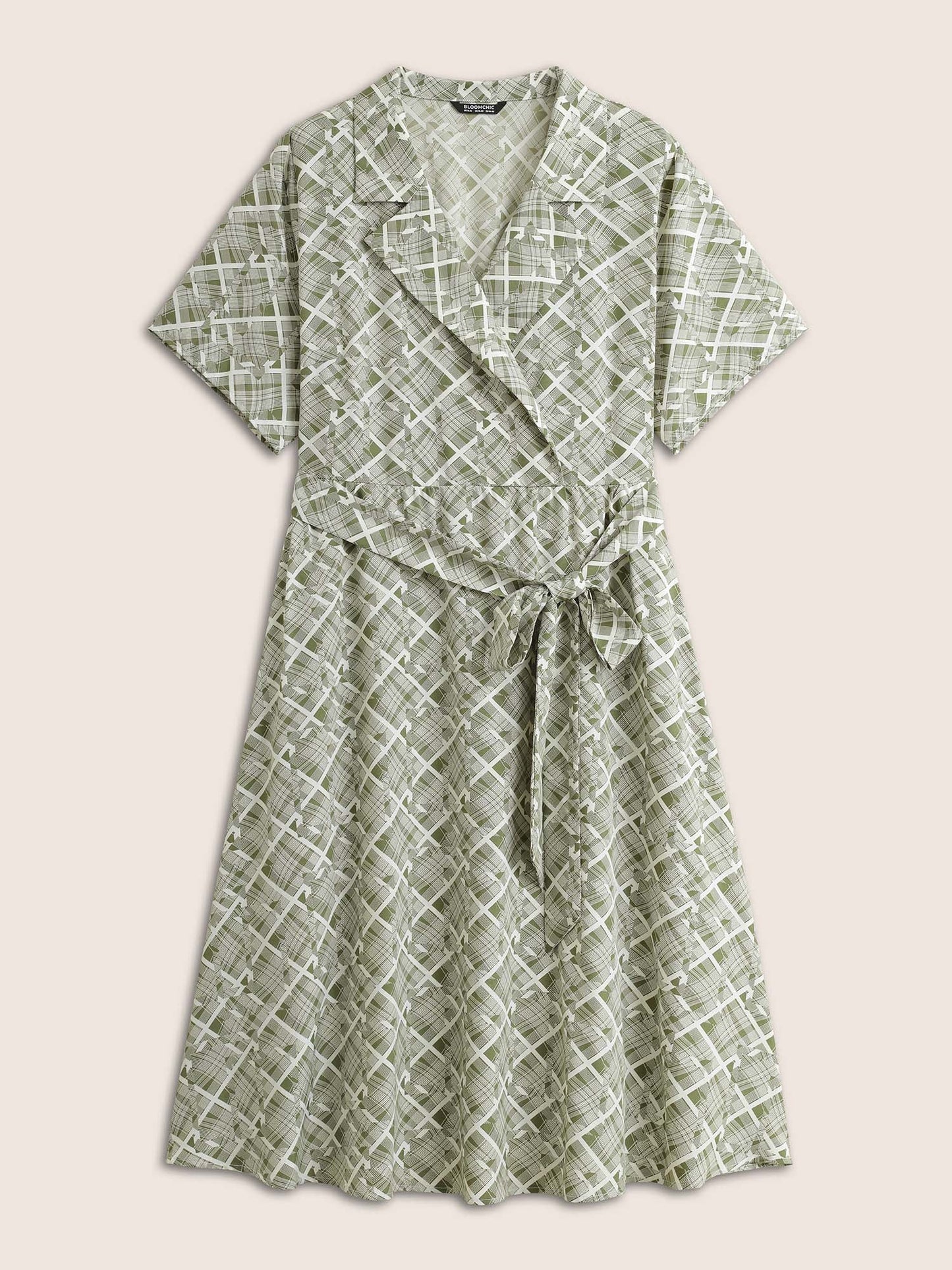 Geometric Suit Collar Button Up Belted Dress