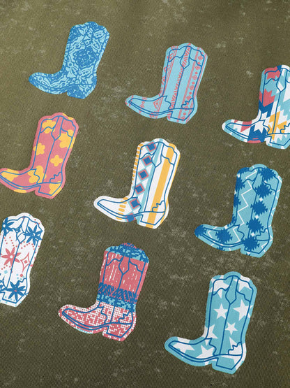 Colorful Cowboy Boots Print Nostalgic Sweatshirt
