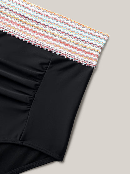 Contrast Waistband Ruched Fitted Swim Bottoms