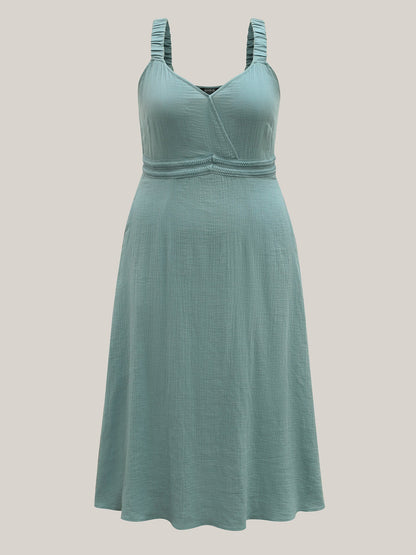Cotton Textured Cinched-Waist A-Line Midi Dress