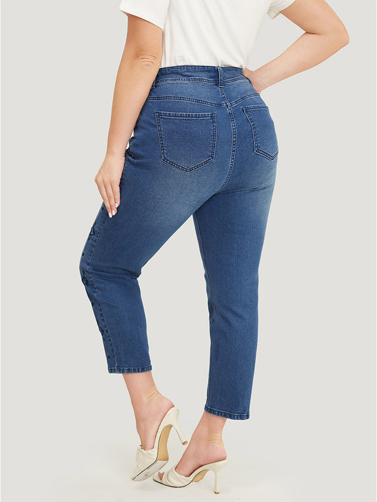 Very Stretchy Medium Wash Geometric Embroidered Jeans
