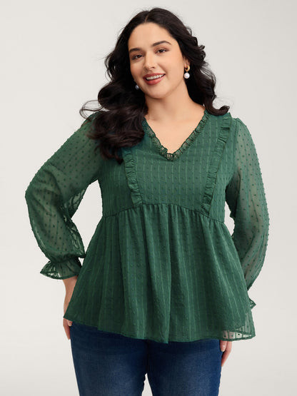 Ruffle Textured Lace Trim Blouse