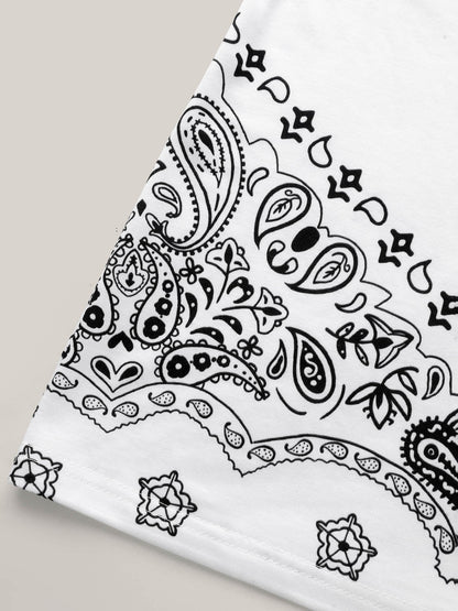 Boho Print Plain Crewneck T-Shirt