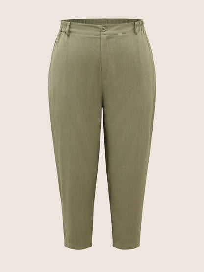 Linen Blend Mid Rise Straight Leg Pants