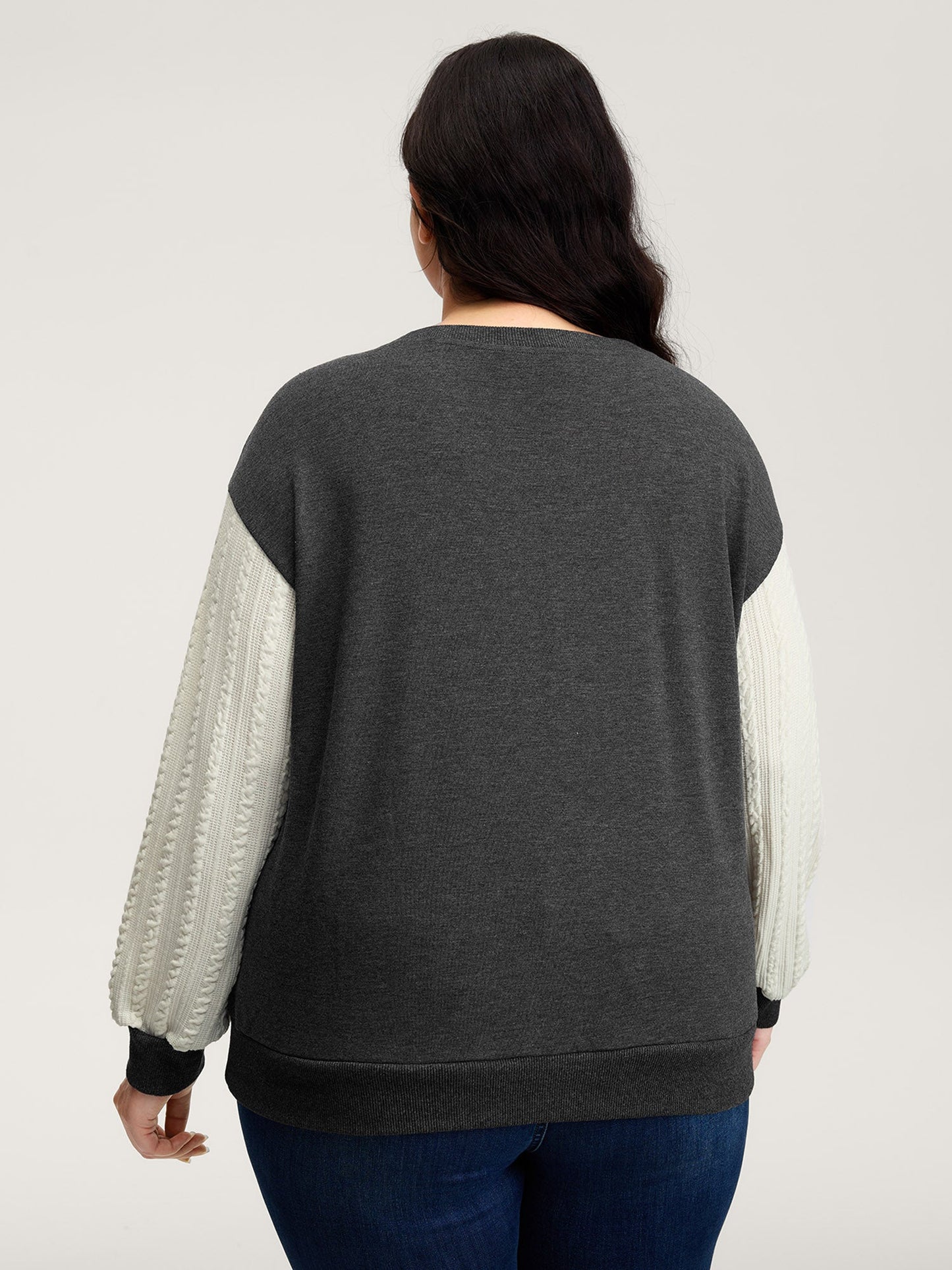Textured Contrast Drop Shoulder Sweatshirt