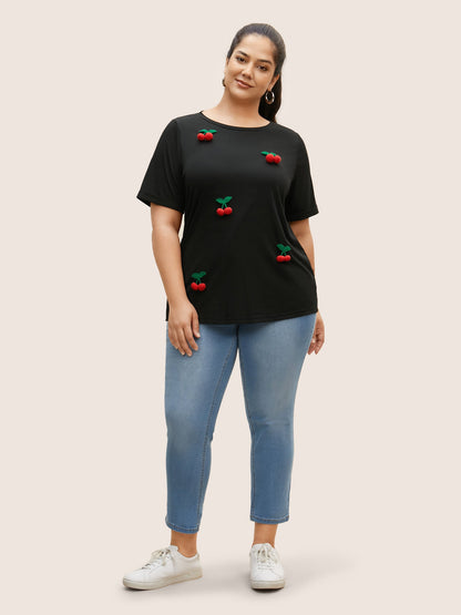 Stereo Cherry Design Crew Neck T-shirt