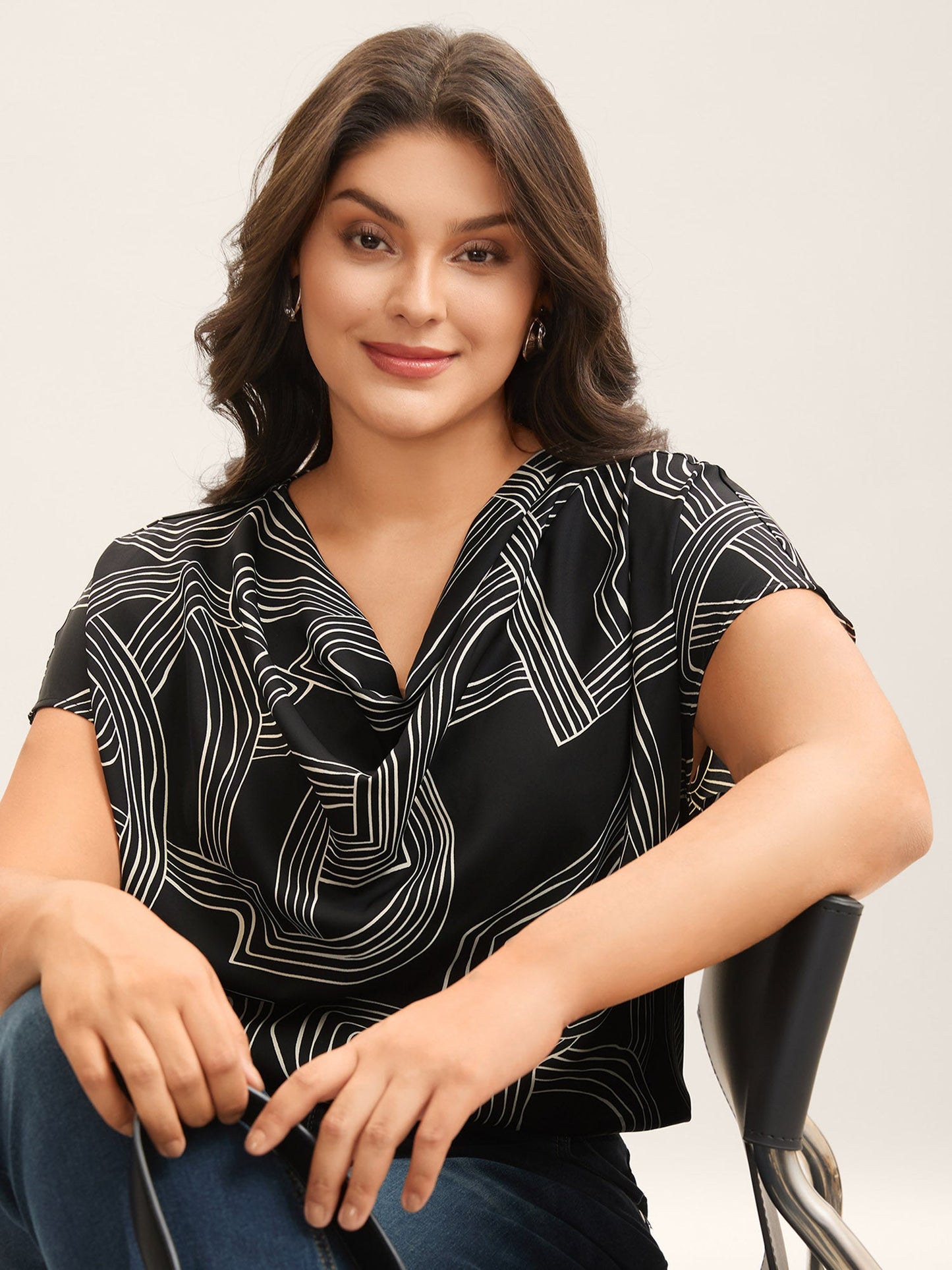 Abstract Print Cowl Neck Blouse