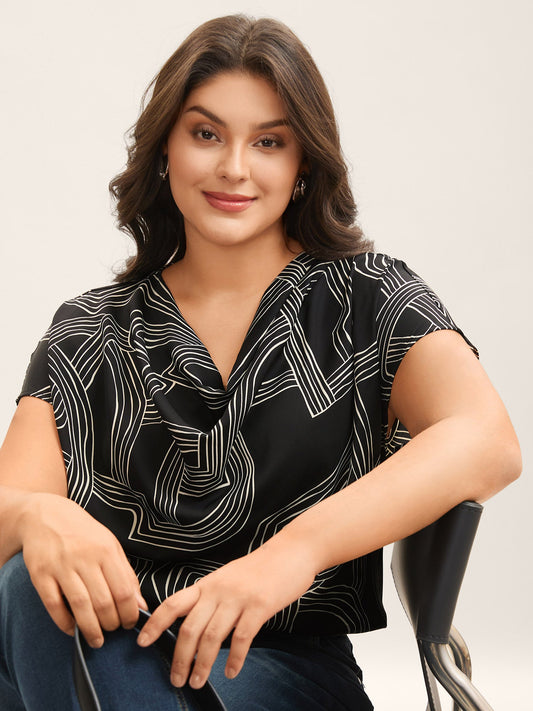Abstract Print Cowl Neck Blouse