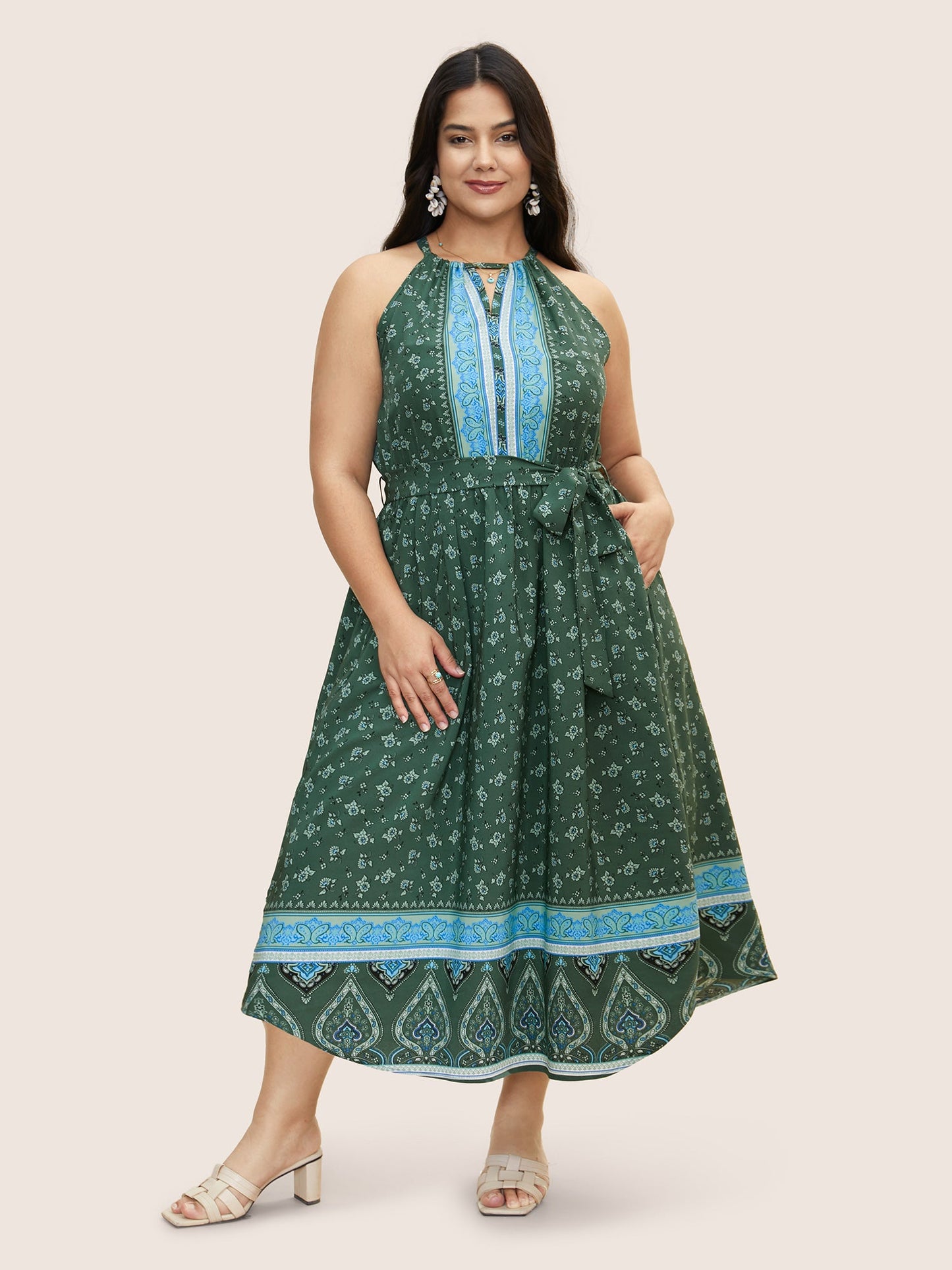 Bandana Print Halter Neck Tie Knot Dress