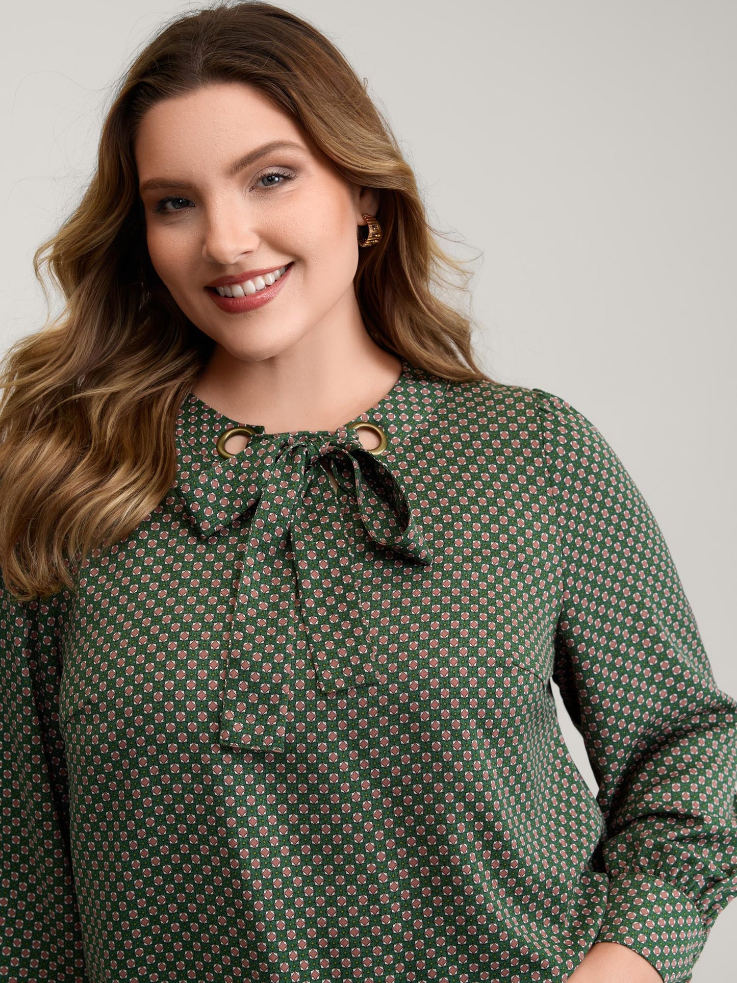Geometric Print Bow-Tie Neckline Blouse