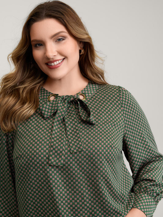 Geometric Print Bow-Tie Neckline Blouse
