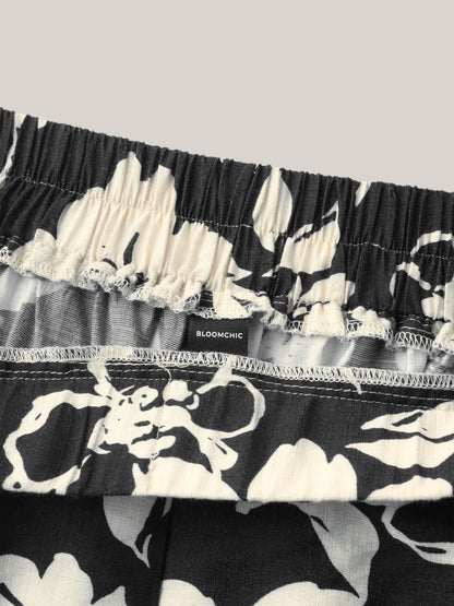 Floral Print Pull-On Wide-Leg Pants