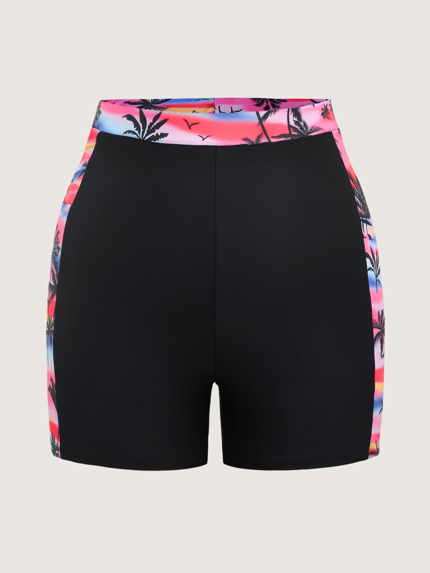 Tropical Contrast Print Pockets Swim Bottoms