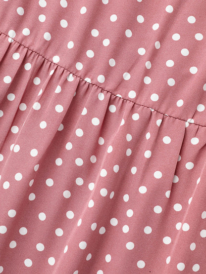 Polka Dot Print Tiered Ruffles Sleeve Midi Dress
