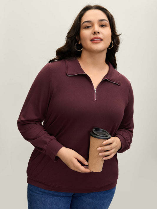 Half Zipper Adjustable Solid Sweatshirt