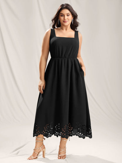 Scalloped Laser Cut Pockets Maxi Dress