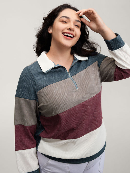 Color Stripes Half-Zipper Sweatshirt