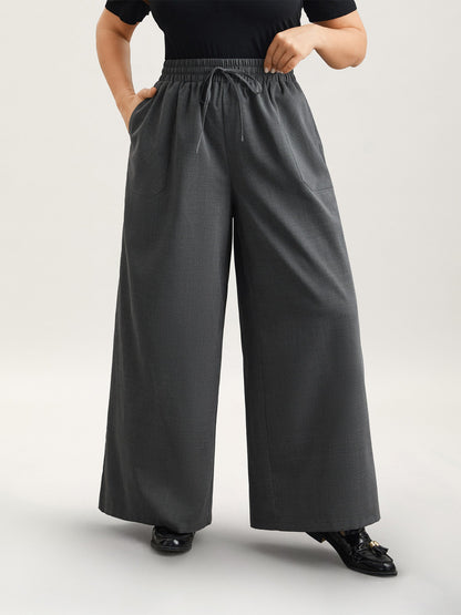 Waist Drawstring Plaid Wide Leg Pants