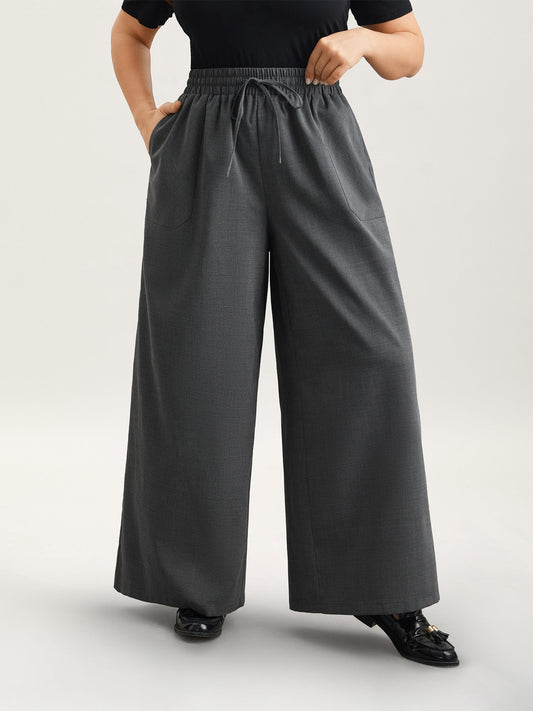 Waist Drawstring Plaid Wide Leg Pants