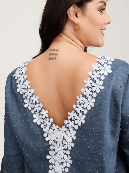 Textured Backless Lace Trim Blouse