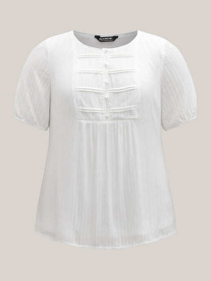 Textured Pleated Bodice Plain Blouse