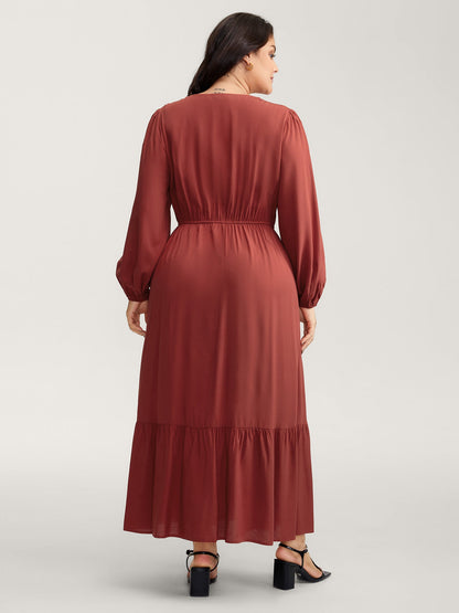 Pleated V-Neckline Tiered Maxi Dress