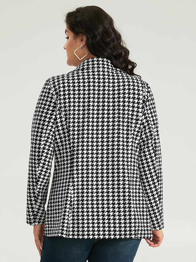 Houndstooth Button Up Suit Collar Blazer