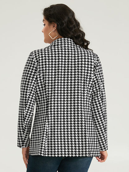 Houndstooth Button Up Suit Collar Blazer