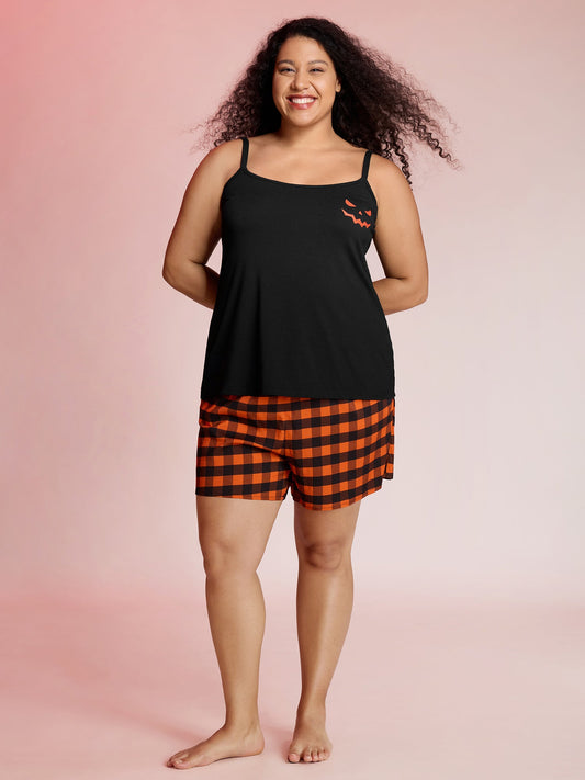 Stretchy Plaid Contrast Loungewear Set