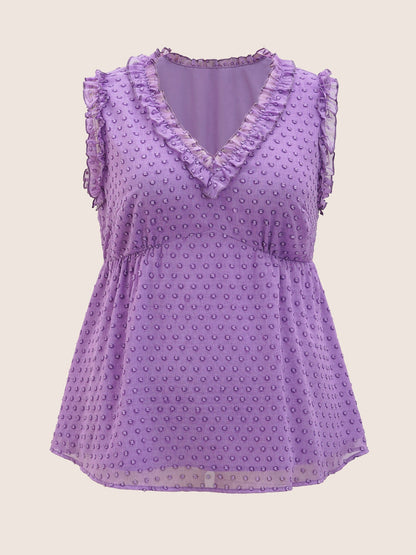 V Neck Chiffon Textured Frill Trim Tank Top
