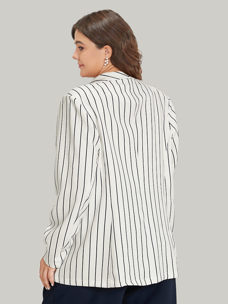 Striped Pocket Gathered Lapel Collar Blazer