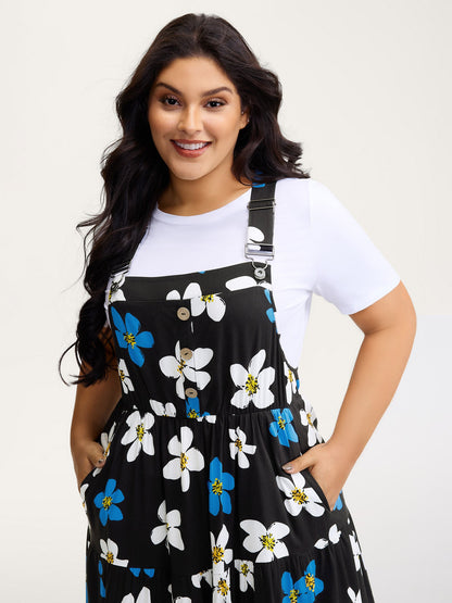 Floral Print Pockets Stretchy Waist Midi Dress