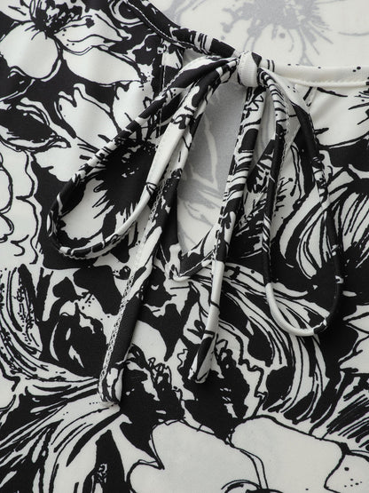 Stretchy Silhouette Flower Knit Top