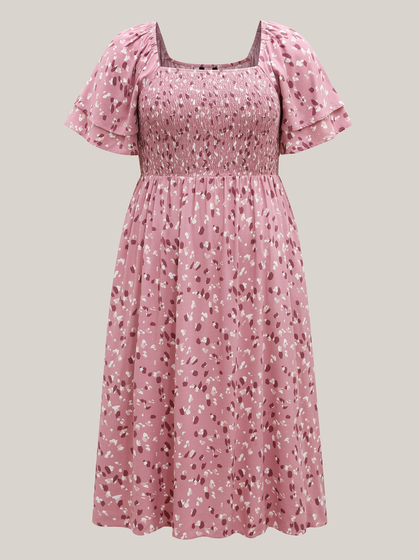 Floral Print Shirred Pockets Midi Dress