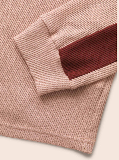 Waffle Knit Contrast Patchwork T-shirt